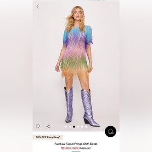 Nasty Gal Rainbow Tassel Fringe Shift Dress